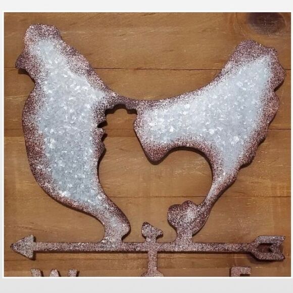 New Distressed Silver Metal Weathervane Rooster On Wood Square Home Décor - Picture 3 of 10